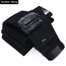 2019 Winter New Men Warm Slim Jeans Elasticity Skinny Black Jeans Fashion Casual Thick Denim Pants Trousers Male Brand Clothes