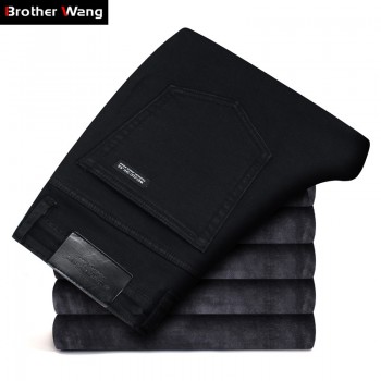2019 Winter New Men Warm Slim Jeans Elasticity Skinny Black Jeans Fashion Casual Thick Denim Pants Trousers Male Brand Clothes