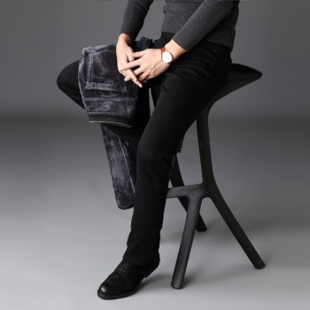 2019 Winter New Men Warm Slim Jeans Elasticity Skinny Black Jeans Fashion Casual Thick Denim Pants Trousers Male Brand Clothes