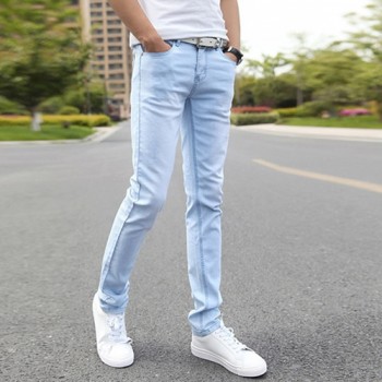 Men Stretch Skinny Jeans Male Designer Brand Super Elastic Straight Trousers Jeans  Slim Fit Fashion Denim Jeans for Male, Blue