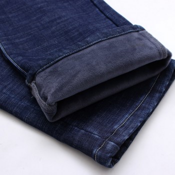 2019 Winter New Mens Warm Black Jeans Elasticity Slim Fit Thicken Denim Pants Brand Trousers Male Bule Big Size 38 40 42 44 46