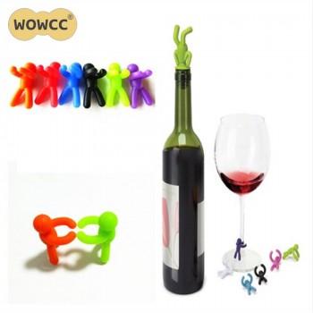 6 pcs/set Novelty Dedicated Wine Glass Recognizer Silicone Label Man shaped Wine Glasses Marker Stickers Barware Accessories