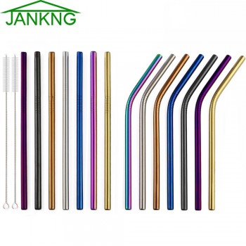 JANKNG Short 16cm Colorful Metal Straw 3-Pcs Stainless Steel Straws Reusable Bent Straw Mug Coffee Drinking Straw Cleaner Brush