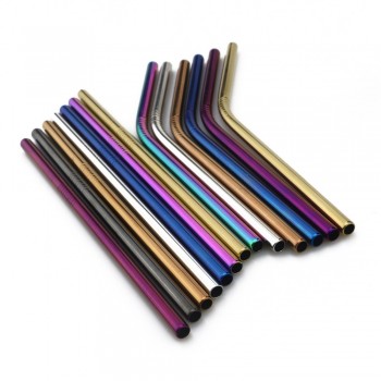 JANKNG Short 16cm Colorful Metal Straw 3-Pcs Stainless Steel Straws Reusable Bent Straw Mug Coffee Drinking Straw Cleaner Brush