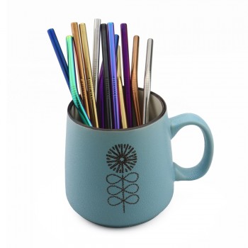 JANKNG Short 16cm Colorful Metal Straw 3-Pcs Stainless Steel Straws Reusable Bent Straw Mug Coffee Drinking Straw Cleaner Brush
