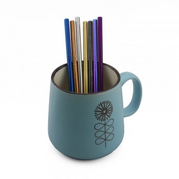JANKNG Short 16cm Colorful Metal Straw 3-Pcs Stainless Steel Straws Reusable Bent Straw Mug Coffee Drinking Straw Cleaner Brush