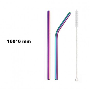 JANKNG Short 16cm Colorful Metal Straw 3-Pcs Stainless Steel Straws Reusable Bent Straw Mug Coffee Drinking Straw Cleaner Brush