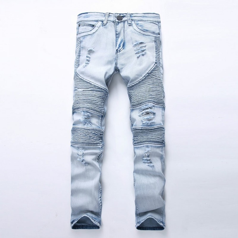 Fashion Skinny Men Jean Slim Elastic Jean Homme Washed Ripped Mens Hip Hop Pants Jeans Blue Black Mens Denim Biker Jeans