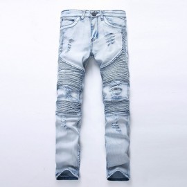 Fashion Skinny Men Jean Slim Elastic Jean Homme Washed Ripped Mens Hip Hop Pants Jeans Blue Black Mens Denim Biker Jeans