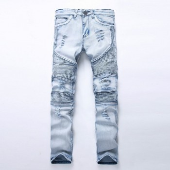 Fashion Skinny Men Jean Slim Elastic Jean Homme Washed Ripped Mens Hip Hop Pants Jeans Blue Black Mens Denim Biker Jeans