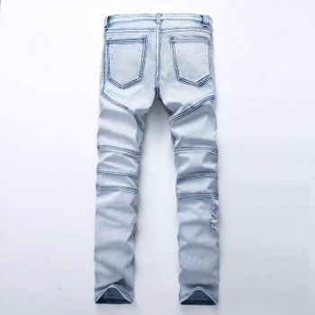 Fashion Skinny Men Jean Slim Elastic Jean Homme Washed Ripped Mens Hip Hop Pants Jeans Blue Black Mens Denim Biker Jeans
