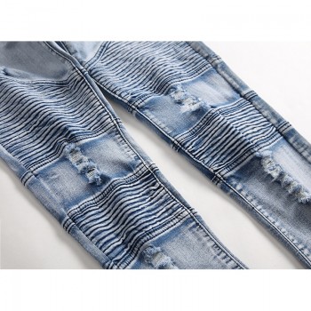 Fashion Skinny Men Jean Slim Elastic Jean Homme Washed Ripped Mens Hip Hop Pants Jeans Blue Black Mens Denim Biker Jeans