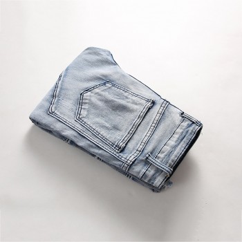 Fashion Skinny Men Jean Slim Elastic Jean Homme Washed Ripped Mens Hip Hop Pants Jeans Blue Black Mens Denim Biker Jeans