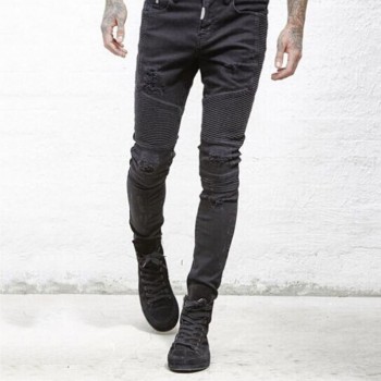 Fashion Skinny Men Jean Slim Elastic Jean Homme Washed Ripped Mens Hip Hop Pants Jeans Blue Black Mens Denim Biker Jeans