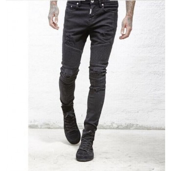 Fashion Skinny Men Jean Slim Elastic Jean Homme Washed Ripped Mens Hip Hop Pants Jeans Blue Black Mens Denim Biker Jeans