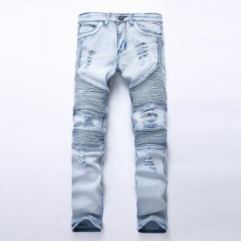 Fashion Skinny Men Jean Slim Elastic Jean Homme Washed Ripped Mens Hip Hop Pants Jeans Blue Black Mens Denim Biker Jeans