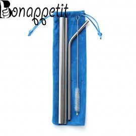 New Drinking Straw Stainless Steel Straightamp;Bend Straw With Cleaner Brush Free Bag Kitchen Bar Accessories Eco-Friendly Reusable
