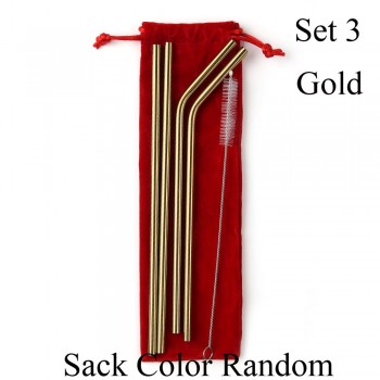 New Drinking Straw Stainless Steel Straightamp;Bend Straw With Cleaner Brush Free Bag Kitchen Bar Accessories Eco-Friendly Reusable