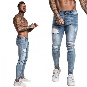 Gingtto Skinny Jeans For Men Faded Blue Ripped Distressed Stretch Hip Hop Slim Fit Pants Super Spray On Repaired Plus Size zm45