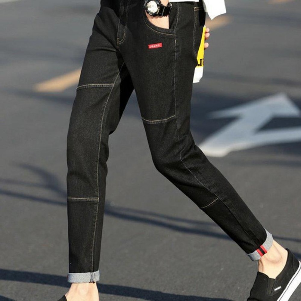 Men Casual Style Jeans Stretch Skinny Denim Trousers Slim Mid Straight Blue Black Gentleman Man Pencil Pants Jeans 8J0578