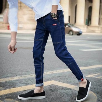 Men Casual Style Jeans Stretch Skinny Denim Trousers Slim Mid Straight Blue Black Gentleman Man Pencil Pants Jeans 8J0578