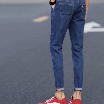 Men Casual Style Jeans Stretch Skinny Denim Trousers Slim Mid Straight Blue Black Gentleman Man Pencil Pants Jeans 8J0578