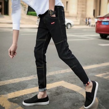 Men Casual Style Jeans Stretch Skinny Denim Trousers Slim Mid Straight Blue Black Gentleman Man Pencil Pants Jeans 8J0578