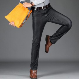 2019  Warm Jeans Gold Fleece Autumn Winter Jeans Warm Flocking  Jeans Business Casual Stretch Slim Jeans Classic Trousers