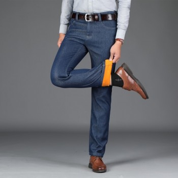 2019  Warm Jeans Gold Fleece Autumn Winter Jeans Warm Flocking  Jeans Business Casual Stretch Slim Jeans Classic Trousers