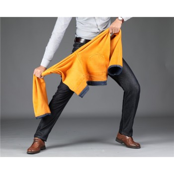 2019  Warm Jeans Gold Fleece Autumn Winter Jeans Warm Flocking  Jeans Business Casual Stretch Slim Jeans Classic Trousers