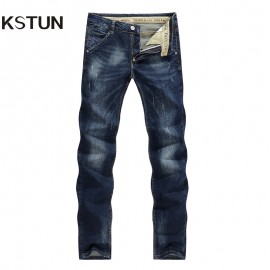KSTUN Mens Jeans Classic Direct Stretch Dark Blue Business Casual Denim Pants Slim Scratched Long Trousers Gentleman Cowboys 38