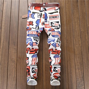 2018 new jeans men imprimer Color printing design stretch jeans Soft Comfortable European and American style jeans men #5615