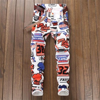 2018 new jeans men imprimer Color printing design stretch jeans Soft Comfortable European and American style jeans men #5615