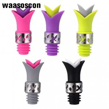 Lily Flower Wine Pourer Silicone Sealing Bottle Cap Color Fresh Wine Keep Bottle Pourer Cork Topper Spout Plug Cap Seal Stoppeer