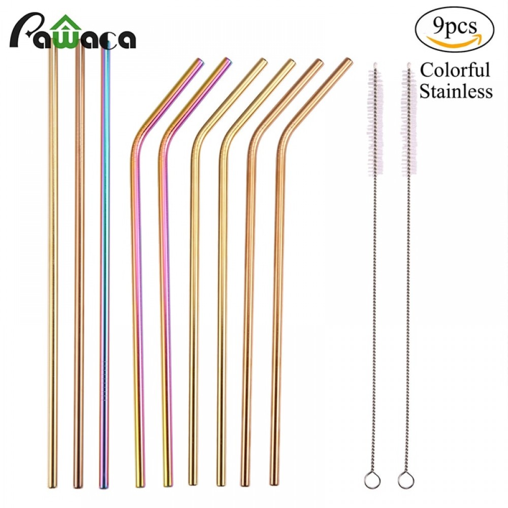 12Pcs/set Reusable Stainless Steel Straws Metal Drinking Straws with 2 Cleaning Brushes for 20/30oz Mug Cup Cold Beverage Party