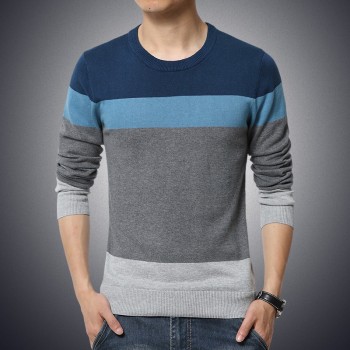2018 Autumn Casual Mens Sweater O-Neck Striped Slim Fit Knittwear Mens Sweaters Pullovers Pullover Men Pull Homme M-3XL