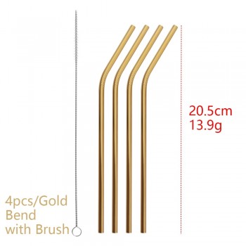 4PCS/Pack Colorful Stainless Steel Drinking Straws Straight and Bent Reusable Filter With Brush DIY Tea Coffee Tools