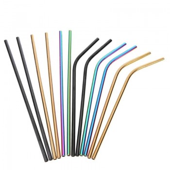 4/6/8pcs Metal Straw Reusable Drinking Stainless Steel Straw with Cleaner Brush for Mugs Bar Accessories Metal Straws