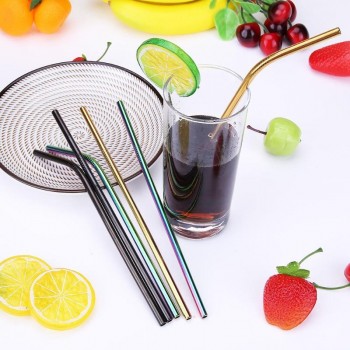 1/2/4/6/8Pcs/lot Reusable Drinking Metal Straw Stainless Steel Straw with Cleaner Brush for Home Party Barware Accessories
