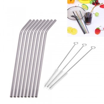 1/2/4/6/8Pcs/lot Reusable Drinking Metal Straw Stainless Steel Straw with Cleaner Brush for Home Party Barware Accessories