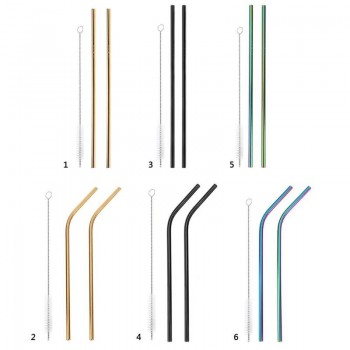 1/2/4/6/8Pcs/lot Reusable Drinking Metal Straw Stainless Steel Straw with Cleaner Brush for Home Party Barware Accessories