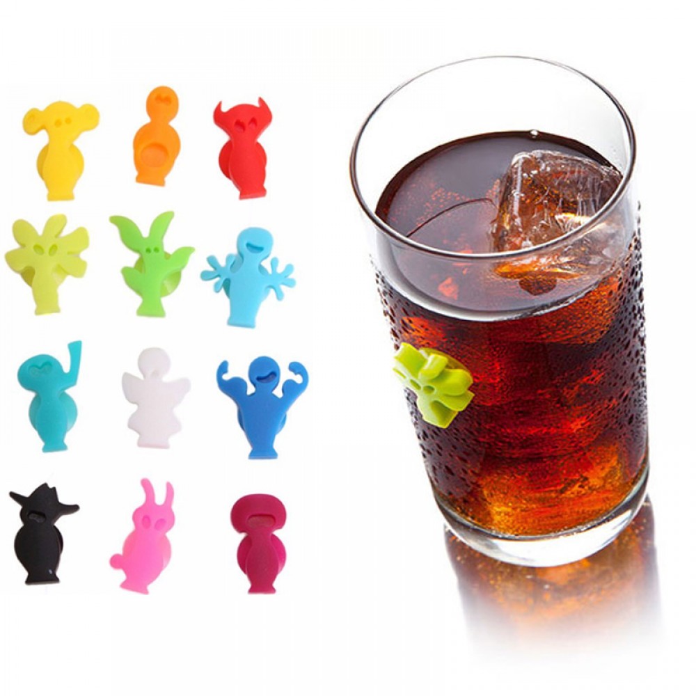 12pcs/set  Silicone Suction Cup Glass Wine Label Recognizer Glasses Marker Bottle Logo party Supplies Mobile Phone