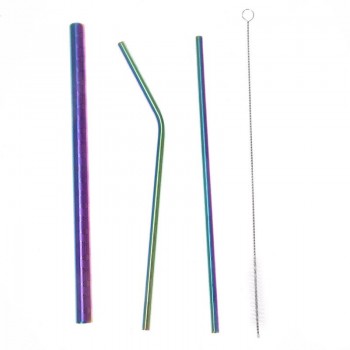 Stainless Steel Pattern Beverage Tube Straw Color Pattern Metal Milk Tea Drink Straw 4 Piece Combination Bag Set