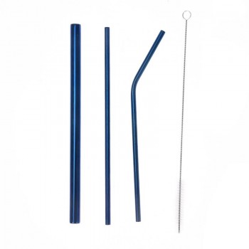 Stainless Steel Pattern Beverage Tube Straw Color Pattern Metal Milk Tea Drink Straw 4 Piece Combination Bag Set