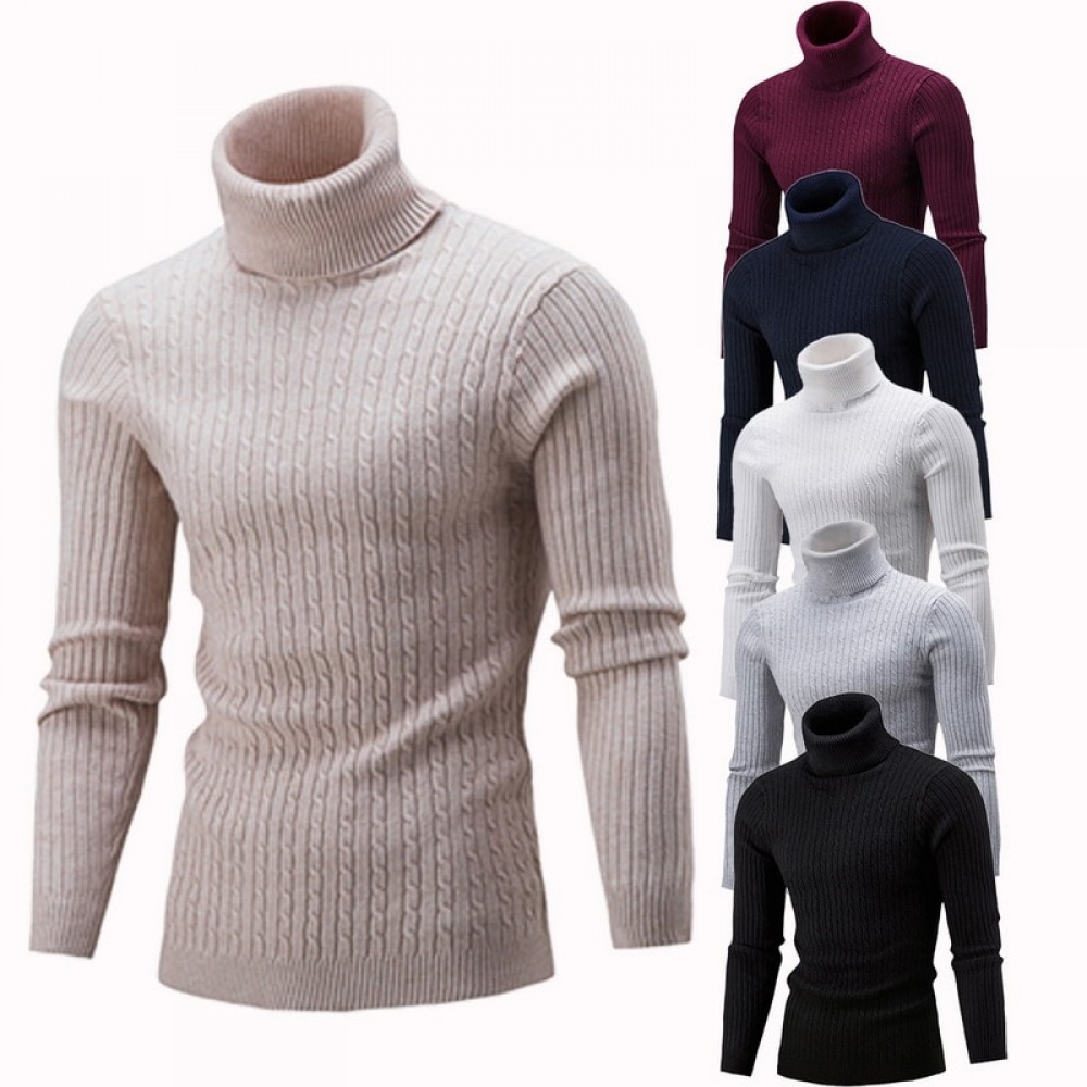 SHUJIN Spring Warm Turtleneck Sweater Men Fashion Solid Knitted Mens Sweaters 2018 Casual Male Double Collar Slim Fit Pullover