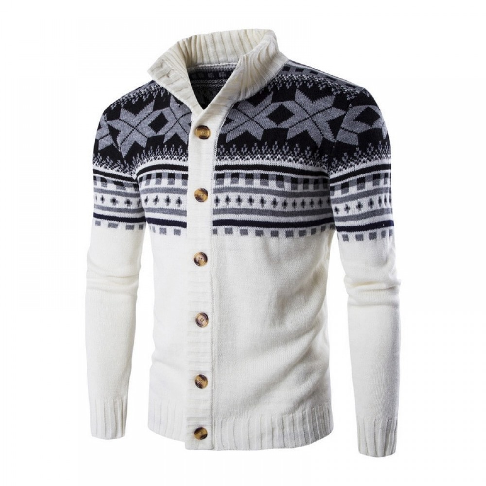 SHUJIN Autumn Warm Christmas Sweater Men Fashion Printed Jacket Coat Casual Stand Collar Knitting Mens Cardigan Sweaters 2018