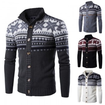 SHUJIN Autumn Warm Christmas Sweater Men Fashion Printed Jacket Coat Casual Stand Collar Knitting Mens Cardigan Sweaters 2018