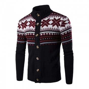SHUJIN Autumn Warm Christmas Sweater Men Fashion Printed Jacket Coat Casual Stand Collar Knitting Mens Cardigan Sweaters 2018