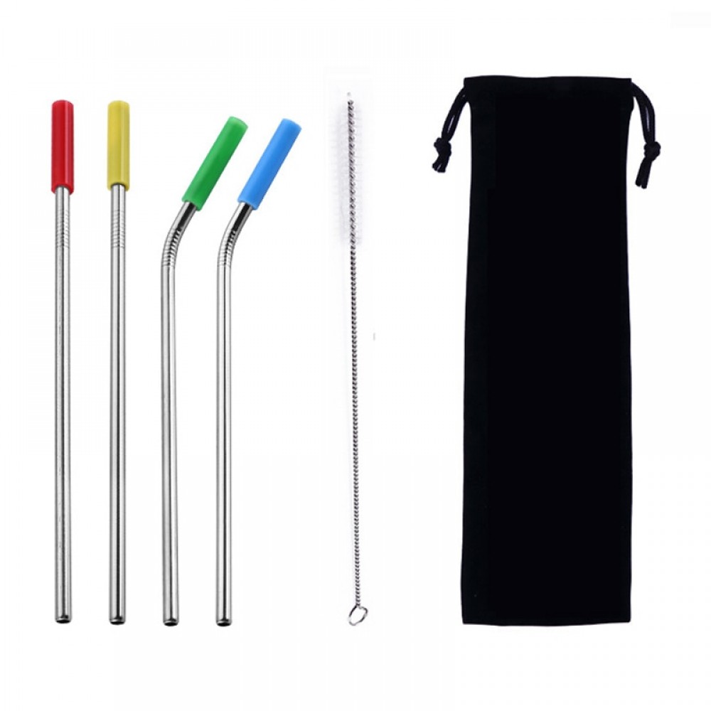 4Pcs/Set Reusable Stainless Steel Drinking Straws Set With Silicone Tips And Cleaning Brush Metal Straws For 30oz 20oz Tumblers