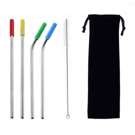 4Pcs/Set Reusable Stainless Steel Drinking Straws Set With Silicone Tips And Cleaning Brush Metal Straws For 30oz 20oz Tumblers